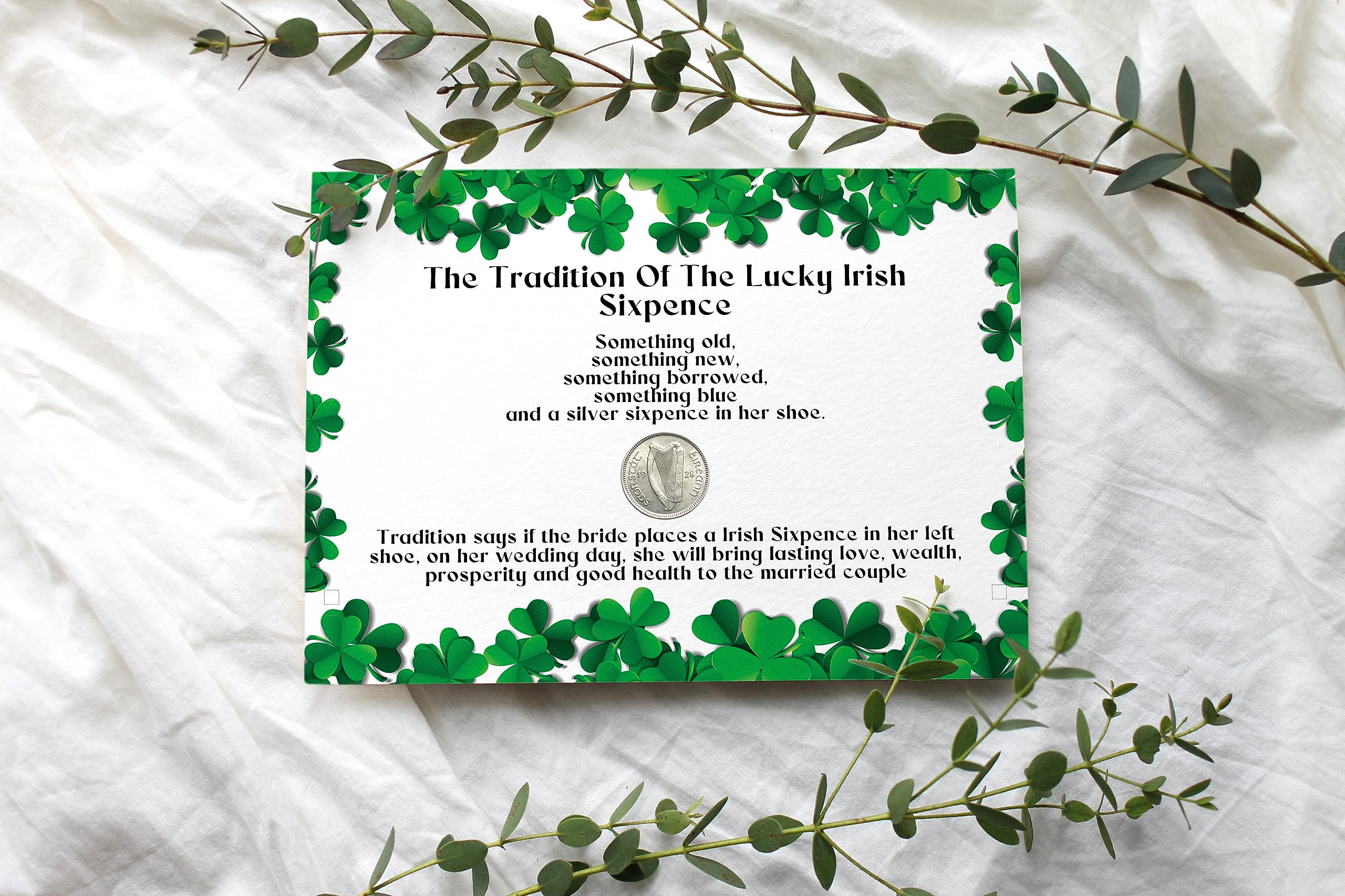 Bride's Sixpence Irish Coin and Card | Sixpence Tradition | Something Old, Something New, Something Borrowed, Something Blue, And A Sixpence For Her Shoe - Gifts For Bride To Be