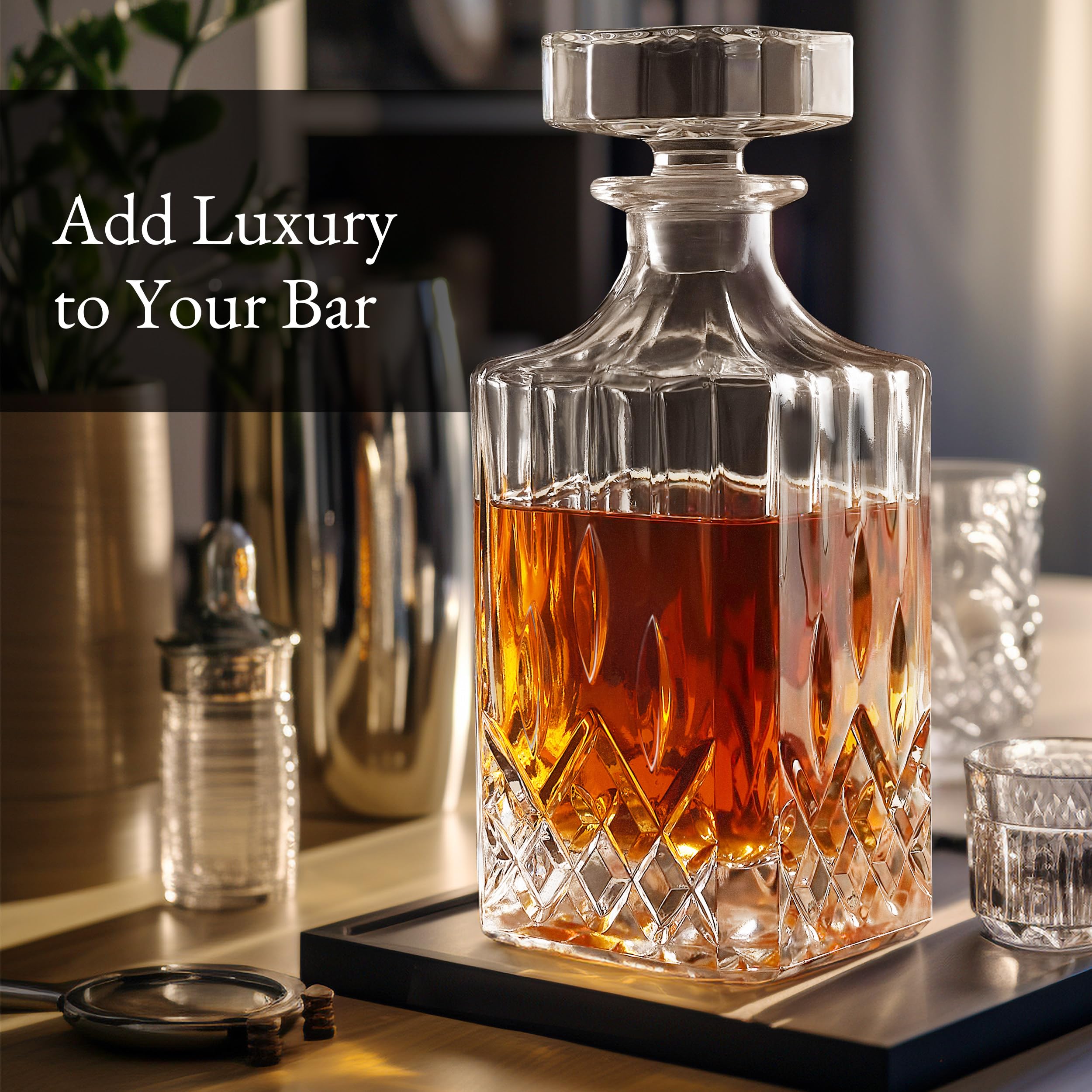 Luxury Gift For Men – Whiskey Decanter Set For Beloved Husband Or Dad Birthday Gift – 4 Whiskey Glasses And Decanter Set Is a Great Gift Idea for Whisky, Bourbon, or Scotch lovers