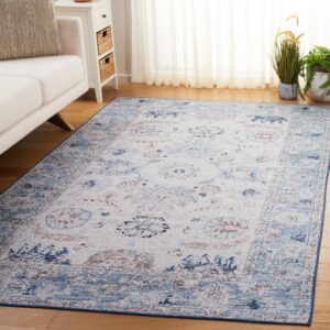 SAFAVIEH Tucson Collection Area Rug - 4' x 6', Blue & Beige, Oriental Design, Machine Washable Ideal for High Traffic Areas in Living Room, Bedroom, Dining (TSN908M-4)