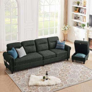 Tornama Convertible Sectional Sofa L Shaped Couch Reversible Sectional for Living Room Apartment, 4 Seater Sectional Couch with Storage Ottoman, Black