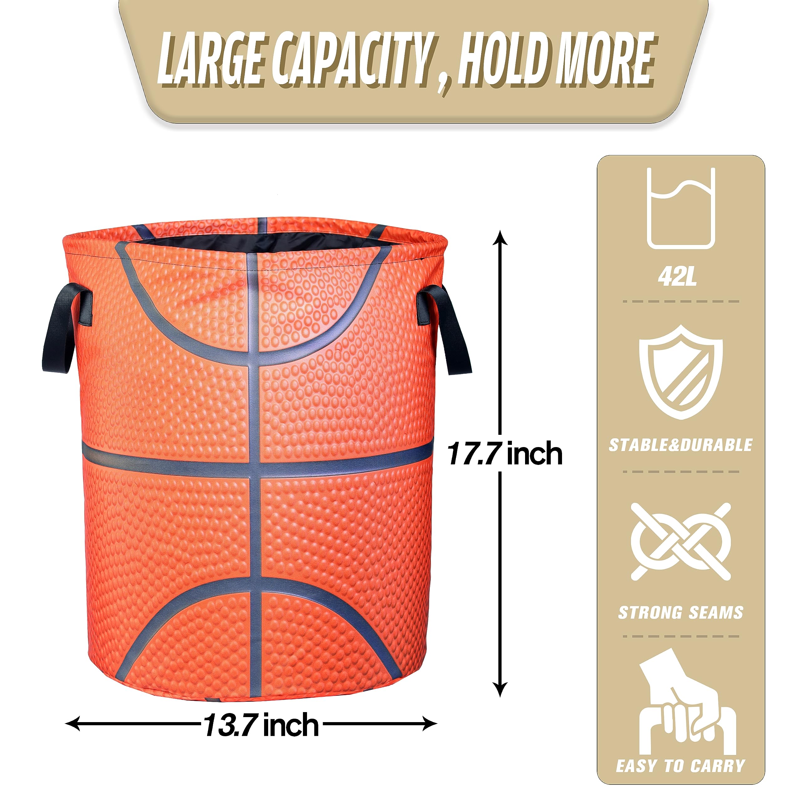 Basketball Texture Laundry Basket Ball Foldable Waterproof Oxford Cloth Funny Tote Bag Laundry Hamper Clothes Storage Bucket Toy Organizer For Bathroom/Laundry Storage/Bedroom 17.7x13.7 Inch