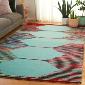 safavieh nantucket collection area rug - 6' x 9', teal & red, handmade cotton & wool, boho design, ideal for the living room, bedroom, dining room (nan605w-6)