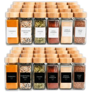 Glass Spice Jars with Label, 24PK Bamboo Spice Jar Set 4oz Seasoning Containers with Labels, Pepper Grinder, 374 Spice Labels, Spice Bottles Funnel, Empty Spice Jars and Shaker Lids Spice Containers