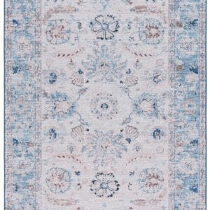 SAFAVIEH Tucson Collection Area Rug - 4' x 6', Blue & Beige, Oriental Design, Machine Washable Ideal for High Traffic Areas in Living Room, Bedroom, Dining (TSN908M-4)