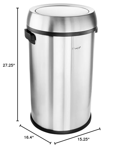 Elama 65 Liter Large 17 Gallon Swing Lid Stainless Steel Cylindrical Trash Bin