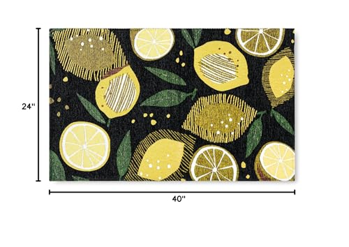 TOWN & COUNTRY LUXE Livie Fresh Lemon Everwash™ Washable Multi-Use Decorative Rug, Kitchen Rug, Low-Profile Door Mat, Bedroom Rug and Dorm Room Rug with Non-Slip Backing, Black, 24"x40"