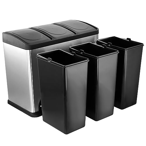 Elama 3 Section 15 Liter/4 Gallon Each Section Trash and Recycling Step Bin