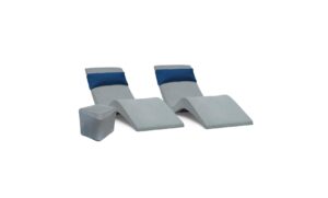 aqua outdoors in-pool chaise set - two chaises - two headrest pillows and one in pool side table - for ledges up to 9" inches (grey granite-navy)