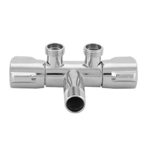 Double Switch Outlet Toilet Bidet Shower Faucet, Angle Stop Valve Copper Outlet Angle Valve G1/2 Thread 1 Inlet 2 Outlet, Double Handle Double Control Faucet for Sprayer Toilet