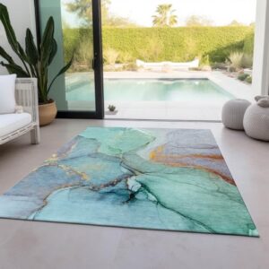 Addison Rugs Chantille ACN506 Teal 5' x 7'6 Indoor Outdoor Area Rug, Stain Resistant, Machine Washable, Non Shedding, Bedroom, Living Room, Dining Room, Kitchen Rug