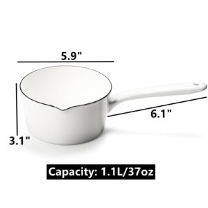 Peohud 37 Oz Enamel Milk Pan, Mini Butter Warmer Pan, Nonstick Saucepan with Pour Spout, Milk Melting Boiling Pot for Stove Top