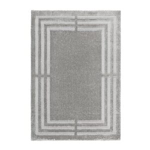 town & country everyday cloud shag plush border area rug with high-low pile, grey, 7'10"x10'2"