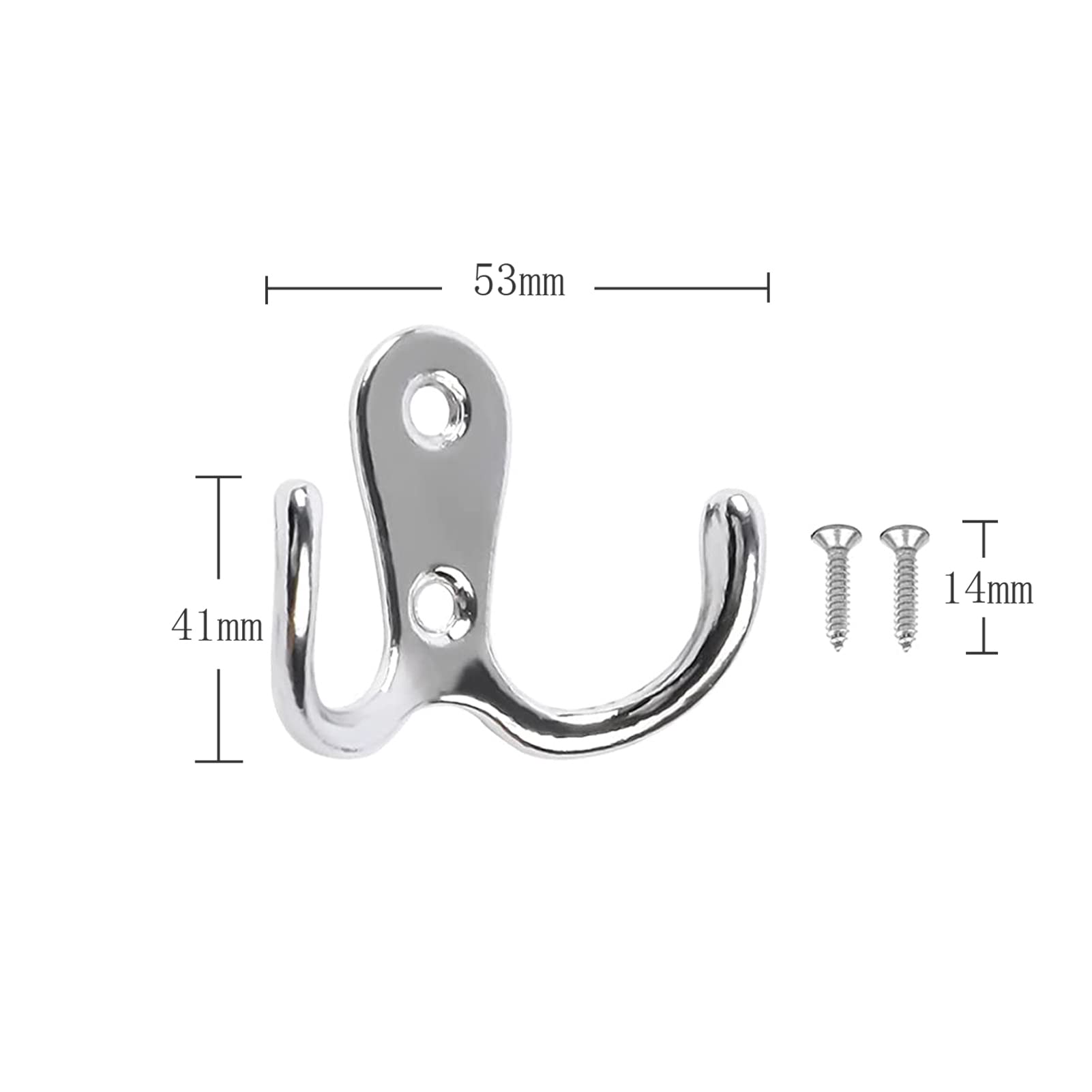 Lansonee 4 Pcs Double Prong Robe Hooks, Dual Coat Hooks Wall Mounted Hanging Clothes for Bathroom Bedroom Door Wall Retro Metal Cloth Hanger Double Coat Hooks with 8 Screws (Sliver)