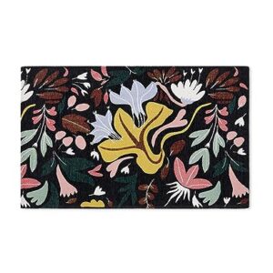 TOWN & COUNTRY LUXE Livie Floral Drip Everwash™ Washable Multi-Use Decorative Rug, Kitchen Rug, Low-Profile Door Mat, Bedroom Rug and Dorm Room Rug with Non-Slip Backing, Black, 24"x40"