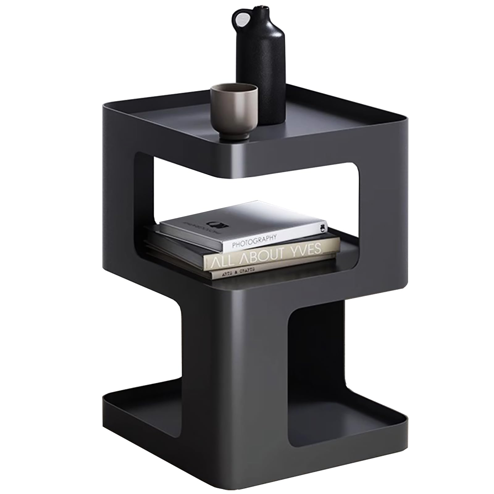 BUZUEY Side Table,Modern end Table,Black Metal nightstand,Bedside Tables,Accent Table with Storage for Living Room Bedroom entryway Couch,no Assembly Required,Unique Furniture.