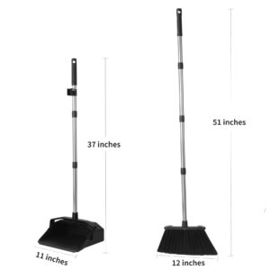 Tiumso Broom with Dustpan Combo Set 3-Pack, Brooms and Dustpans Sets with Long Handle, Industrial Broom and Dust Pan for Kitchen Shop Warehouse Lobby Patio Deck Garage - Black