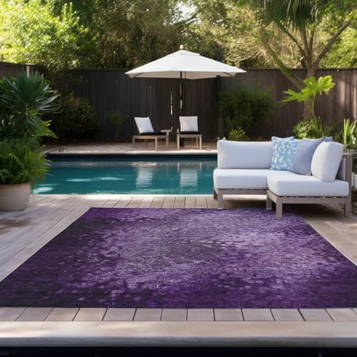 Addison Rugs Chantille ACN565 Purple 5' x 7'6 Indoor Outdoor Area Rug, Stain Resistant, Machine Washable, Non Shedding, Bedroom, Living Room, Dining Room, Kitchen Rug