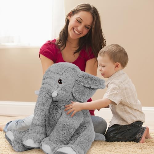 OurHonor Weighted Elephant Stuffed Animals, 5Lb Weighted Plush Giant 16in Elephant Throw Pillow Plushie for Boys, and Girls Christmas (Grey)