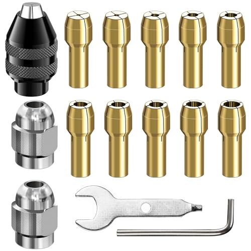 4486 Multi Chuck Set 15Pcs,Brass Collet Set,Collet Nut Kit,0.8-3.2mm Replacement Keyless Quick Change Chuck Rotary Tool Accessory Compatible with Dremel 3000 4000 7700 8200(M7x0.75mm Long)