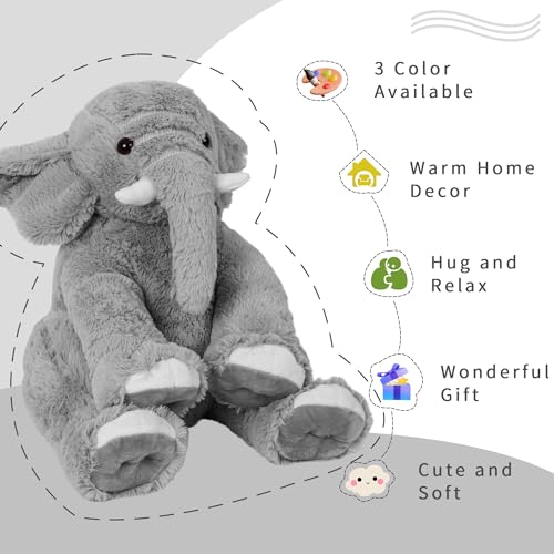 OurHonor Weighted Elephant Stuffed Animals, 5Lb Weighted Plush Giant 16in Elephant Throw Pillow Plushie for Boys, and Girls Christmas (Grey)