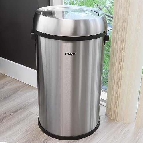 Elama 65 Liter Large 17 Gallon Swing Lid Stainless Steel Cylindrical Trash Bin