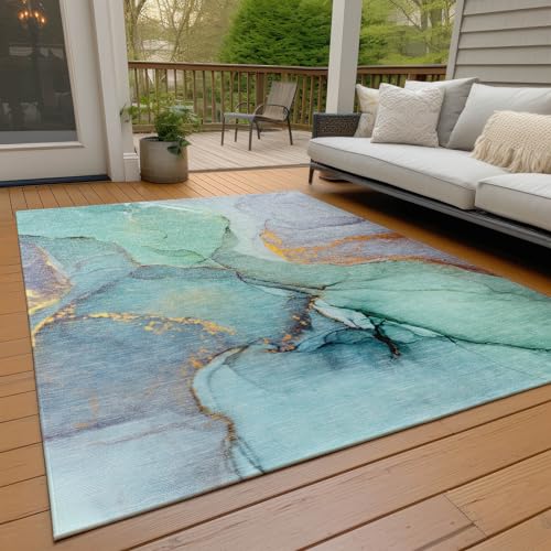 Addison Rugs Chantille ACN506 Teal 5' x 7'6 Indoor Outdoor Area Rug, Stain Resistant, Machine Washable, Non Shedding, Bedroom, Living Room, Dining Room, Kitchen Rug