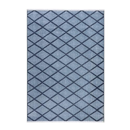 TOWN & COUNTRY EVERYDAY Rein Solid Diamond Everwash™ Washable Area Rug with Non-Slip Backing, Pet Friendly Rug, Blue, 6'6"x9'6"