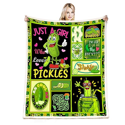 Juirnost Pickle Blanket,Just A Girl Who Loves Pickles Blanket,Pickle Gifts for Pickle Lovers,Pickles Blanket Gifts for Girl Women,Funny Pickle Gifts Blanket Soft Blanket for Sofa Bed Gift 50" x 60"