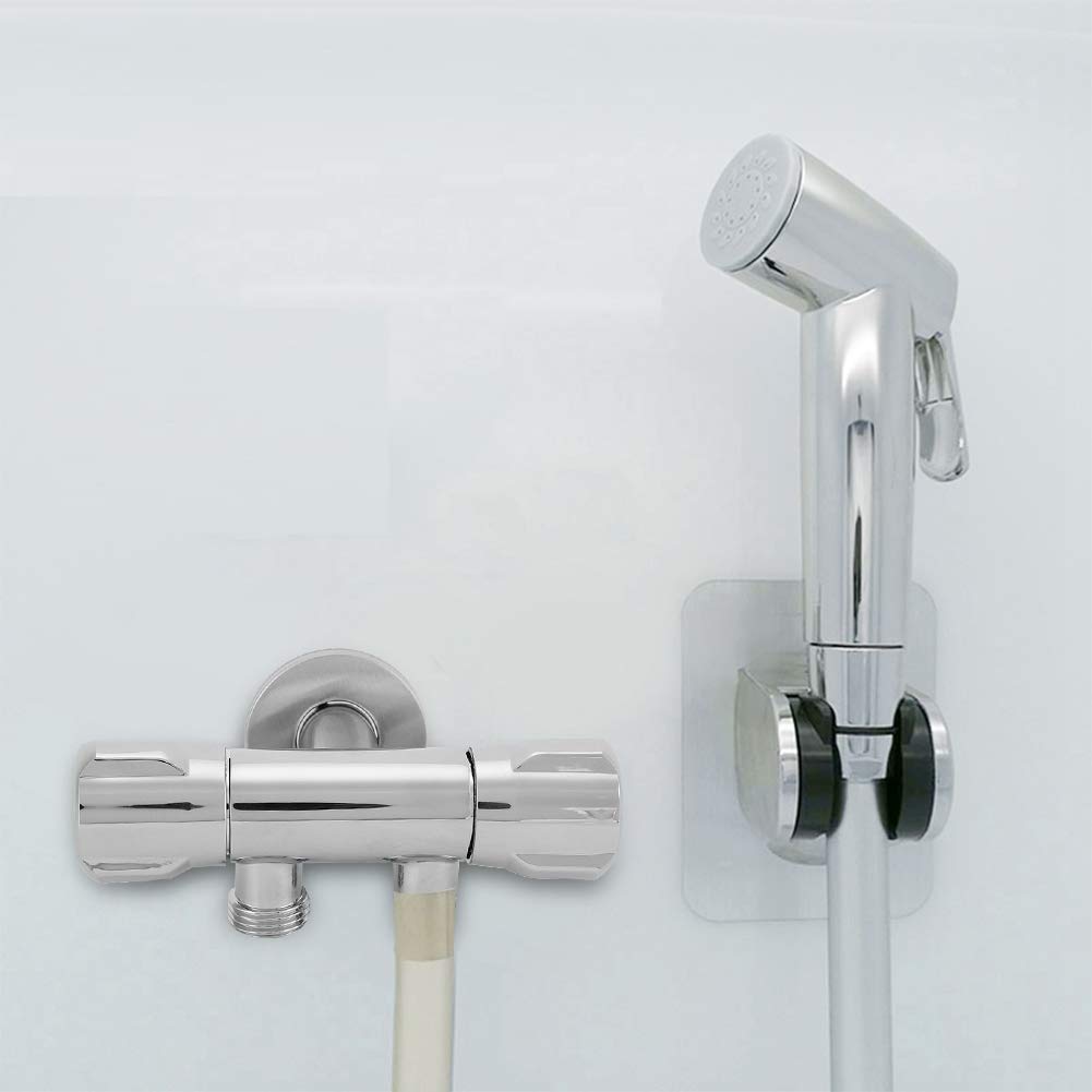 Double Switch Outlet Toilet Bidet Shower Faucet, Angle Stop Valve Copper Outlet Angle Valve G1/2 Thread 1 Inlet 2 Outlet, Double Handle Double Control Faucet for Sprayer Toilet