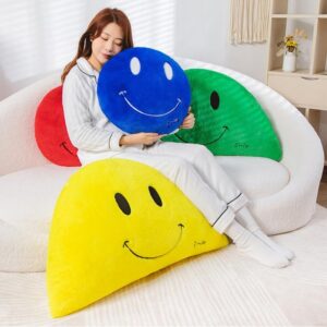 Round Shaped Throw Pillow, Smiling Face Plush Sofa Pillow Decorative Pillow Cushion for Children's Bed,Gift for Boys & Girls (Blue)