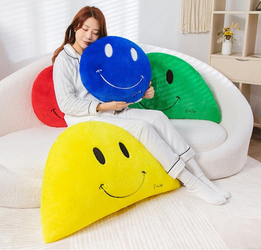 Round Shaped Throw Pillow, Smiling Face Plush Sofa Pillow Decorative Pillow Cushion for Children's Bed,Gift for Boys & Girls (Blue)