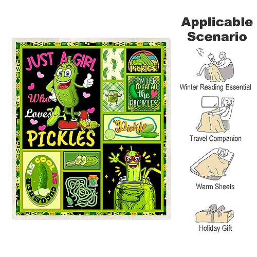 Juirnost Pickle Blanket,Just A Girl Who Loves Pickles Blanket,Pickle Gifts for Pickle Lovers,Pickles Blanket Gifts for Girl Women,Funny Pickle Gifts Blanket Soft Blanket for Sofa Bed Gift 50" x 60"