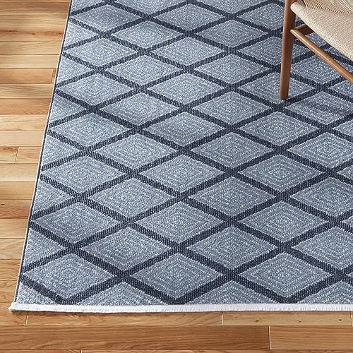 TOWN & COUNTRY EVERYDAY Rein Solid Diamond Everwash™ Washable Area Rug with Non-Slip Backing, Pet Friendly Rug, Blue, 6'6"x9'6"