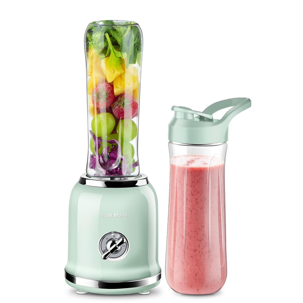 Personal Blender, Roter Mond Powerful Smoothie Blender with 2 Portable Bottle 2 Speed Control & Pulse Function 6 Stainless Steel Blades, BPA-Free (Pink)