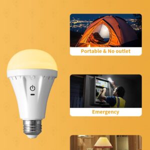 BLUEYE A21 Rechargeable Emergency Light Bulbs,E26 7W 120V,Remote Control&Wall Switch,5V/1A Charging,2700K-6000K,Flicker-Free,Battery Operated Flashlight for Power Outage No Outlet,1Pack