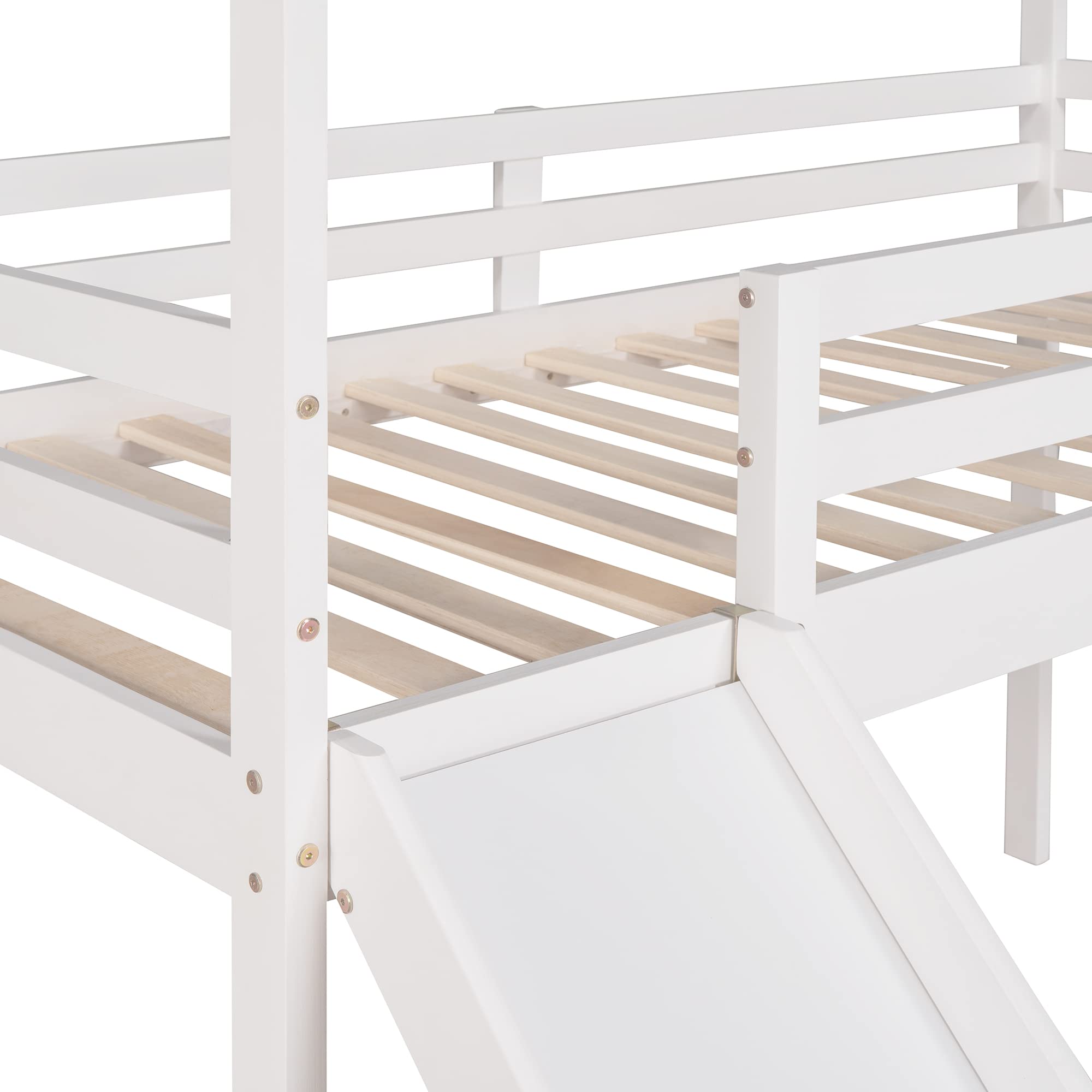 Harper & Bright Designs Twin Size Loft Bed with Slide, House Loft Bed with Slide, Solid Wood Bed Frame for Kids Girls & Boys, White