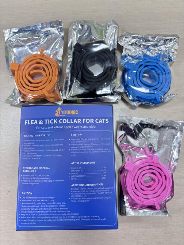 4 Pack Flea Collar for Cats, 32 Months Flea and Tick Prevention for Cats, Waterproof Cat Flea Collar, Natural Cat Flea and Tick Treatment, Adjustable Flea and Tick Collar for Cats Kittens(4 Colors)