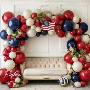 Navy Blue Red Balloon Garland - Double Stuffed Royal Blue Balloons Nude Cream White Sand Pastel Red Balloons Arch Kit For Birthday Baby Shower Gender Reveal Nautical Baseball Patriotic Decorations