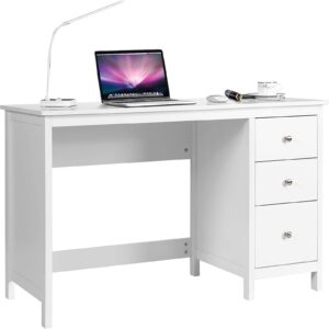 POWERSTONE Computer Desk with 3 Drawers, 48" Modern Home Office Desk Study Writing Table Computer Workstation (White)