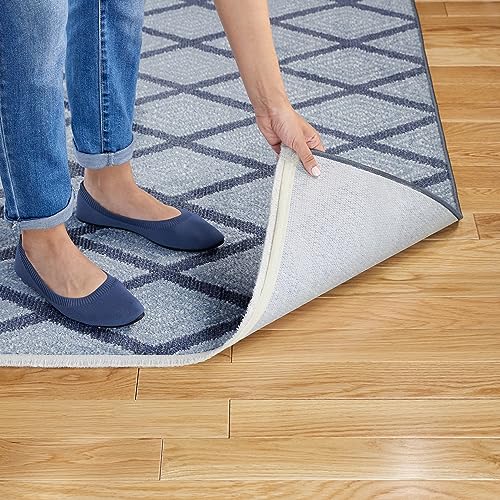 TOWN & COUNTRY EVERYDAY Rein Solid Diamond Everwash™ Washable Area Rug with Non-Slip Backing, Pet Friendly Rug, Blue, 6'6"x9'6"