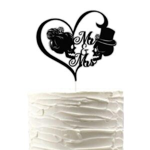 skull mr and mrs cake topper,till death do us part skeleton bride and groom cake decor,halloween wedding party decorations