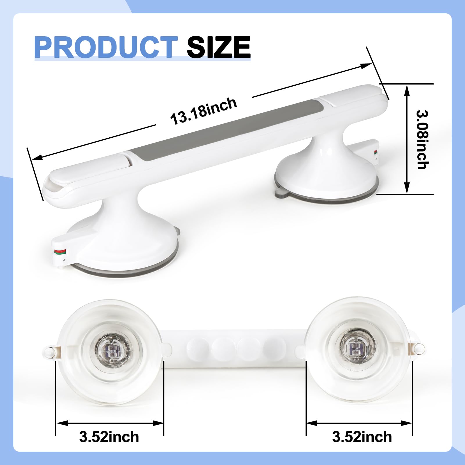 Grab Bars for Shower, Shower Handle for Bathroom, Suction Cup Grab Bars with Indicators, Shower Handles for Elderly, Handicap Grab Bars for Senior, Tool Free & No Drill Balance Bar for Bathtub