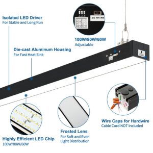 DAKASON 8FT LED Linear Light, 8Foot LED Shop Lights 100/80/60W 3/4/5000K CCT Selectable, Commercial 8Feet Strip Lighting Fixture for Office Garage Warehouse Market, Flush Mount Suspended ETL 4 Pack