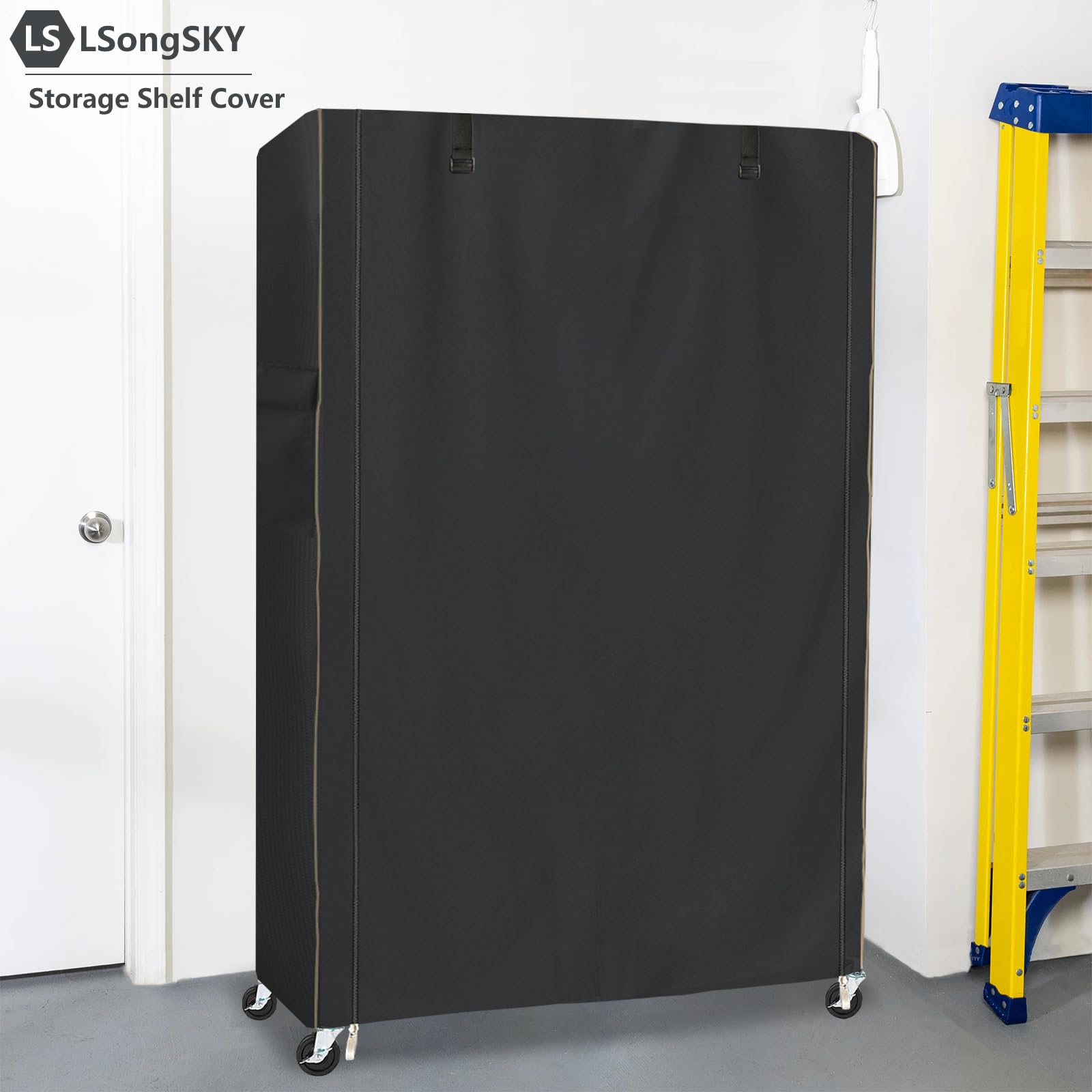 LSongSKY Shelf Cover Waterproof,Shelf Covers for Wire Shelving,Waterproof Heavy Duty Storage Shelves Cover,Keep Garage,Closet,Kitchen,Yard Neat,Fits Racks 48" W x 18" D x 72" H,Black