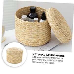 NOLITOY 1pc Straw Storage Basket Wicker Cub Baskets Wicker Serving Basket Hyacinth Basket Bin Woven Wheat- Straw Bin Egg Decorating Woven Tray Handwoven Round Basket Child Straw Box