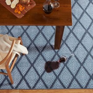 TOWN & COUNTRY EVERYDAY Rein Solid Diamond Everwash™ Washable Area Rug with Non-Slip Backing, Pet Friendly Rug, Blue, 6'6"x9'6"