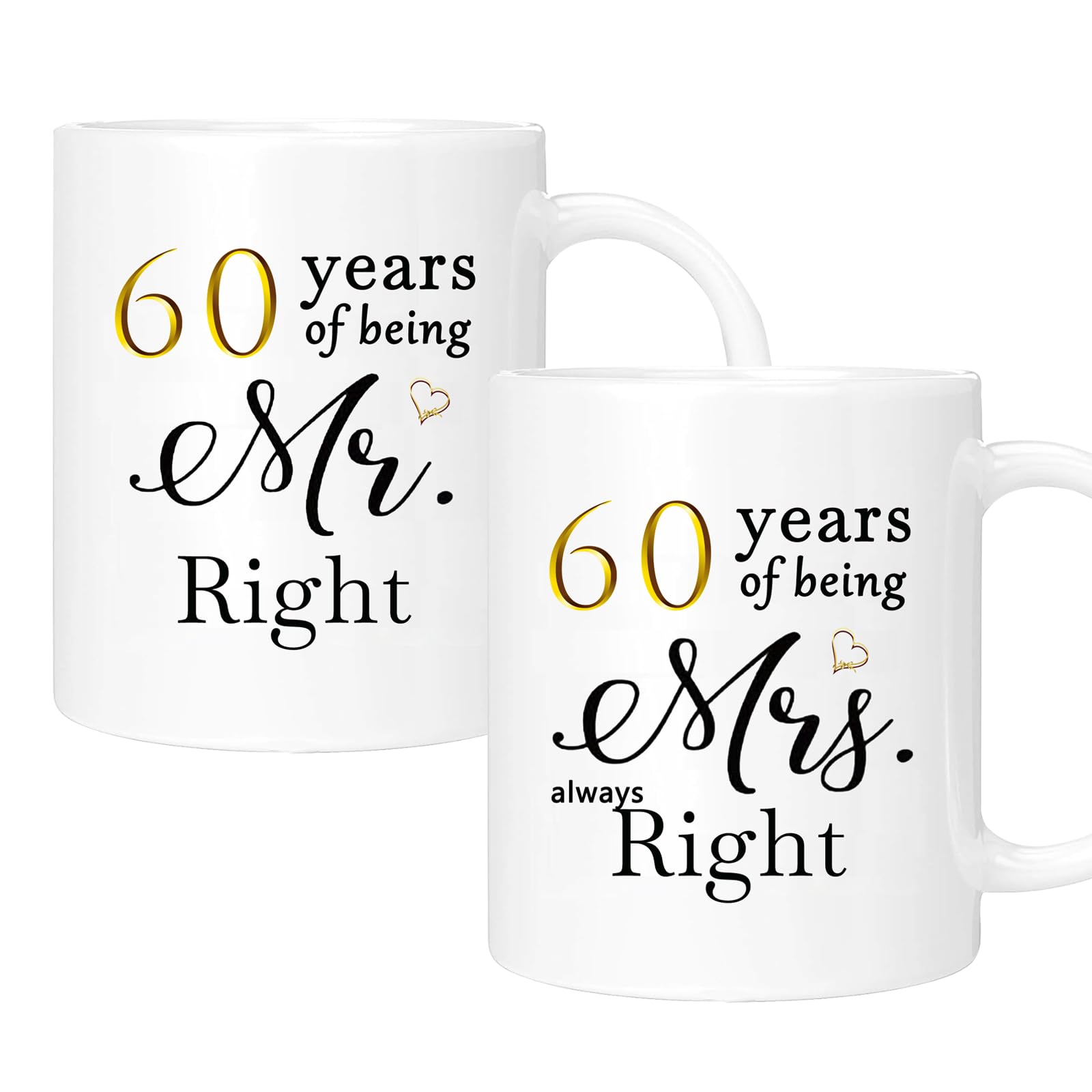 60th Wedding Gifts for Couple, 60th Anniversary Ideal Gifts for Wife Husband Parents Couple Grandparents, 60 Year Anniversary Engagement Gifts for couple, 60th Anniversary Coffee Mug Set of 2, 11oz