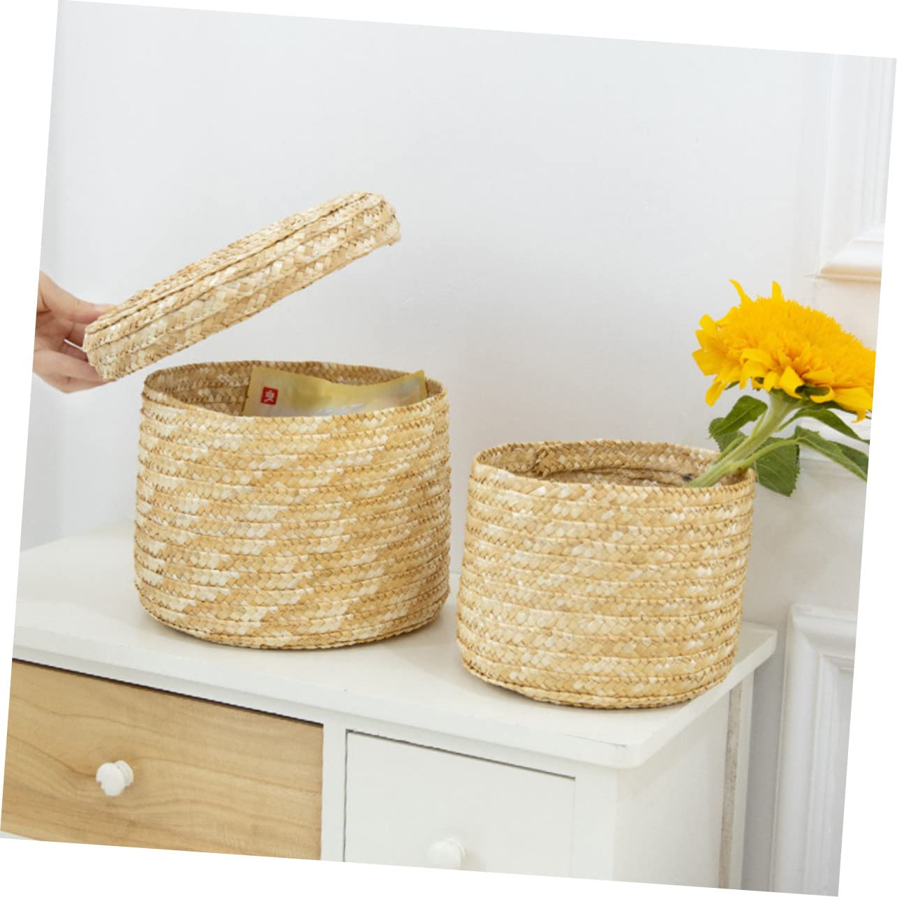 NOLITOY 1pc Straw Storage Basket Wicker Cub Baskets Wicker Serving Basket Hyacinth Basket Bin Woven Wheat- Straw Bin Egg Decorating Woven Tray Handwoven Round Basket Child Straw Box