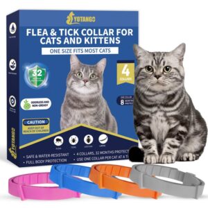 4 pack flea collar for cats, 32 months flea and tick prevention for cats, waterproof cat flea collar, natural cat flea and tick treatment, adjustable flea and tick collar for cats kittens(4 colors)