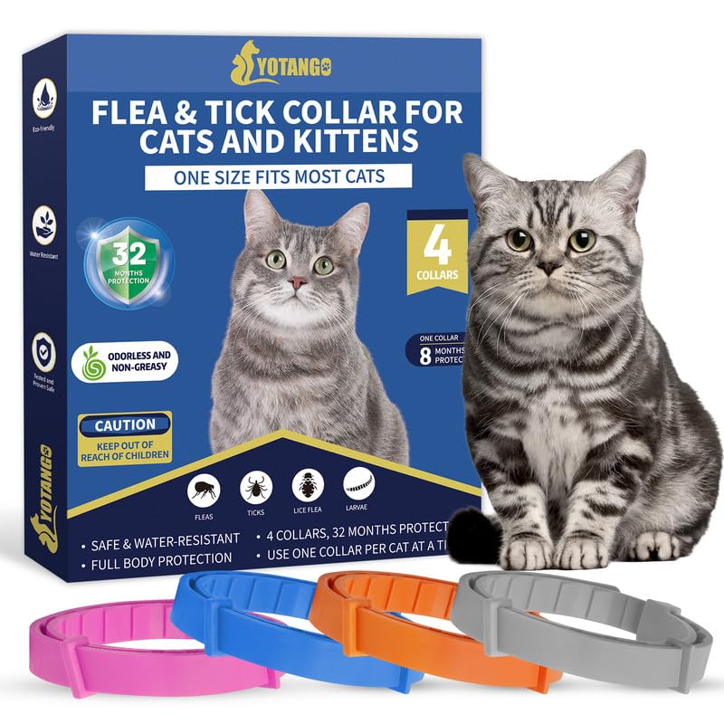 4 Pack Flea Collar for Cats, 32 Months Flea and Tick Prevention for Cats, Waterproof Cat Flea Collar, Natural Cat Flea and Tick Treatment, Adjustable Flea and Tick Collar for Cats Kittens(4 Colors)